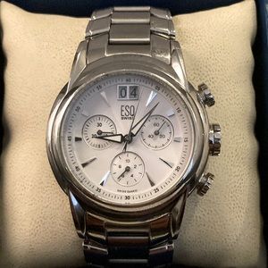 Men’s Movado ESQ Swiss Stainless Steel Chronograph Watch With Original Box!!!
